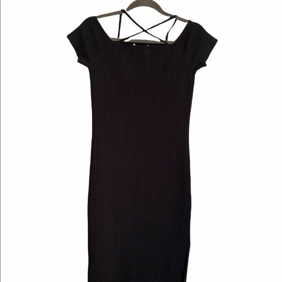 WAYF Deena Off Shoulder Knit Midi Dress in  Black - Picture 2 of 14